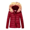 thumbnail image 5 of Juebong Women Down Puffer Coat Winter Warm Faux Fur Trim Quilted Jacket Zip Up Long Sleeve Thicken Parka Overcoat Outerwear Wine,L, 5 of 6