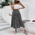 thumbnail image 6 of LWavelet Women Ditsy Floral Print Smocked Midi Skirt High Waist Side Split A Line Skirt Black M, 6 of 8