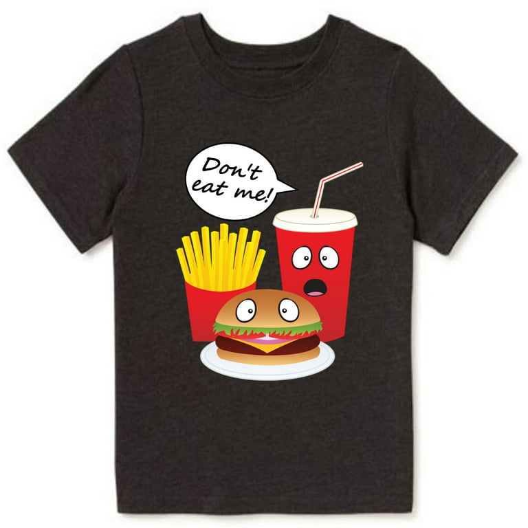 Don\'t Eat Me! T-Shirt Hamburger Food Suit Fries Women Fast Men Coke Crew Short Printed Kid for Adult Boy Family Tees Cotton Sleeve Cartoon Girl Graphics Neck