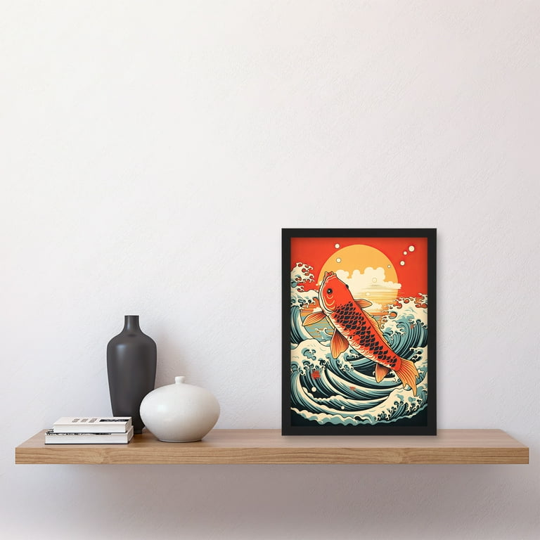 Japanese Koi Carp Fish Leaping From The Sea At Sunset Great Wave