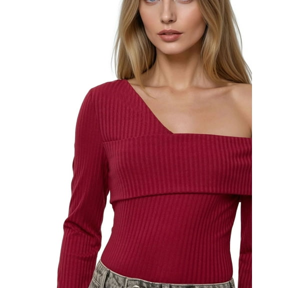 Asymmetrical Neck Textured Knit Top