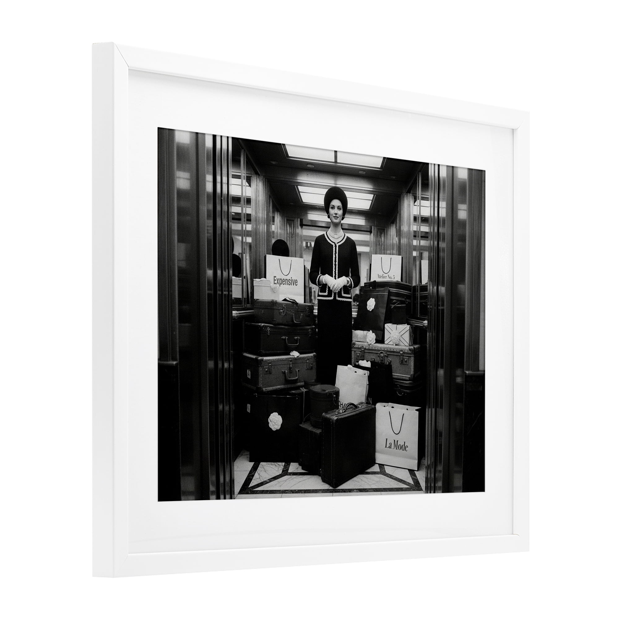 Stupell Industries Elevator Chic Shopping White Framed Print Under Glass, design by A Barefoot Stylist