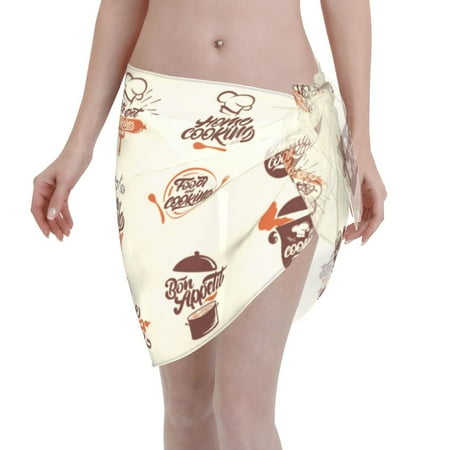 Disketp Cooking With Love Women Swimsuit Cover Up Short Chiffon Summer Beach Sarong Bikini Wrap Skirt Bathing Suit