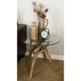 thumbnail image 3 of DecMode 24" x 20" Brown Wood Handmade Tree Branch Accent Table with Clear Glass Top, 1-Piece, 3 of 11