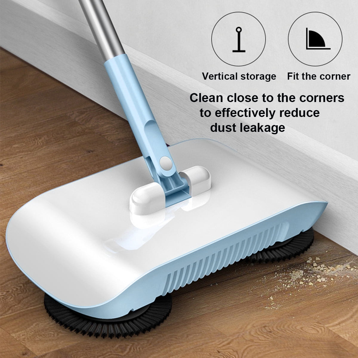 #N/A 3 in 1 Push-Power Broom 360 Degree Rotating Cleaning Sweeper Mopping Tool Non-Electric Blue 