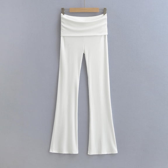 PInxai Flare Leg Pants for Women Casual Comfortable Yoga Pants Soft Loose High Elastic Waisted Pants Solid Color,White,S