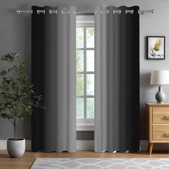 Black Gray Gradient Blackout Curtains for Bedroom Ombre Light Blocking & Noise Reducing Window Curtains for Living Room,2 Panels,42 x 84 Inch Long