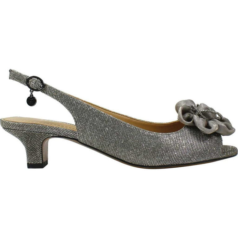 Women s J. Renee Leonelle Low Heel Open Toe Slingback Pewter Glitter Fabric 9.5 WW Walmart