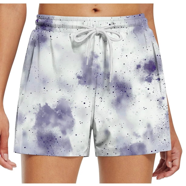 Pantalones Cortos Largos para las Mujeres, Pantalones Cortos Casuales Impresos de Cintura Alta No Estirable Hechos de Poliéster Transparente Airy para Todo el Uso de Temporada, Pantalones Cortos Casua