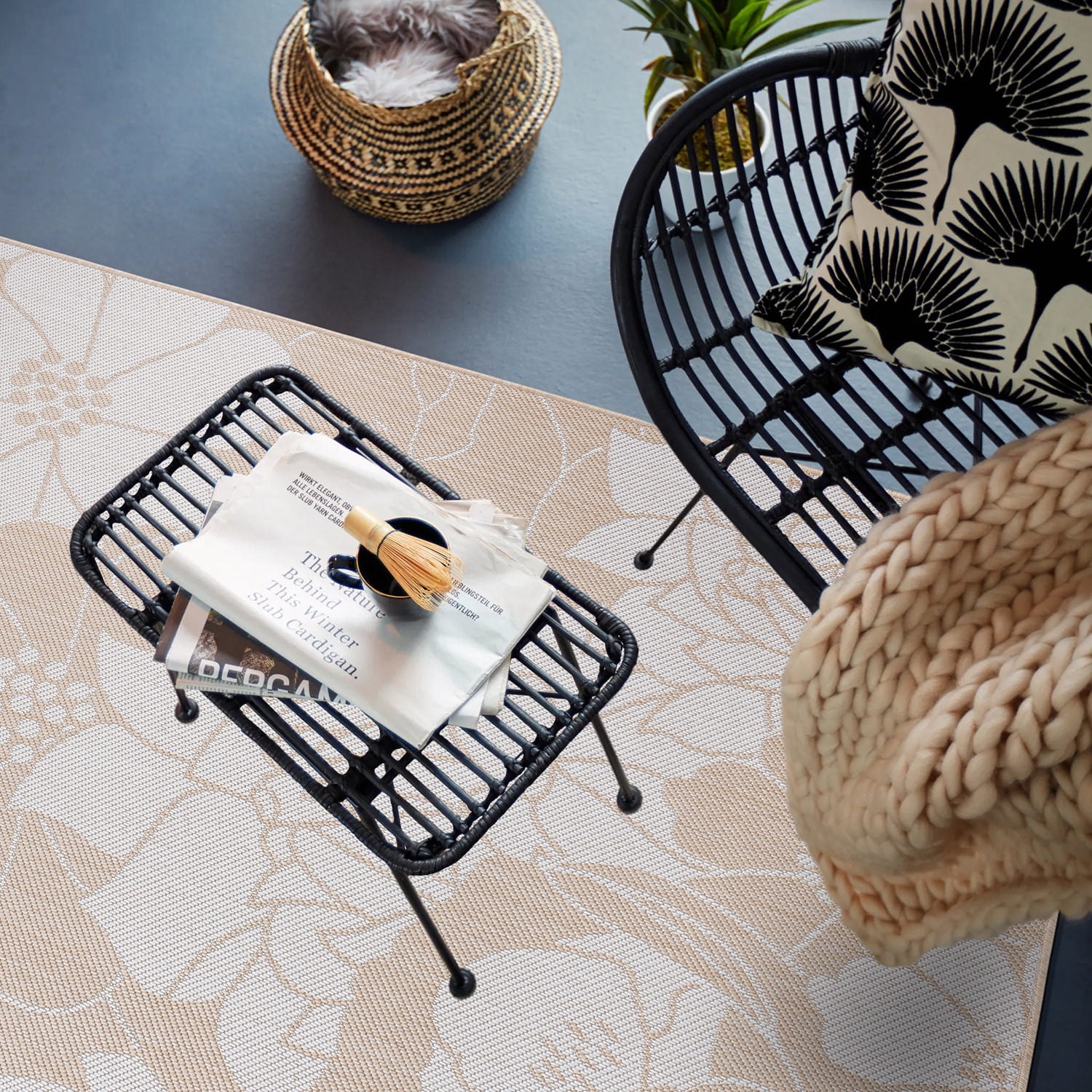 World Rug Gallery Modern Floral Flowers Textured Flat Weave Indoor/Outdoor Area Rug - NATURAL 7'10"X10'