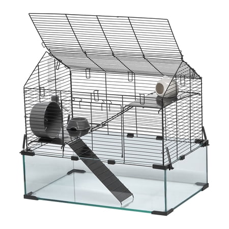 360° Transparent Hamster Cage 22.8x15x21.3 in, Habitat with Water Bottle, Ventilated convenient for Mice Guinea Pigs