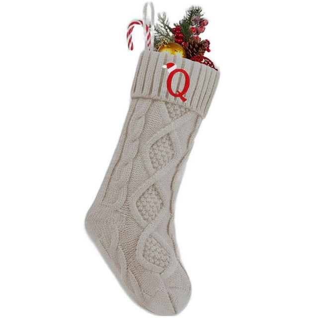 HLONK Personalized Christmas Stockings with Initials 18 Inches Large Embroidered Monogrammed Cable Knit Christmas Stocking for Family Xmas Holiday Party Gifts & Decoration for Fireplace