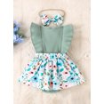 thumbnail image 4 of Baby Girls Romper Dress, Fly Sleeve Crew Neck Floral Romper with Bowknot Headband Baby Outfit, 4 of 10