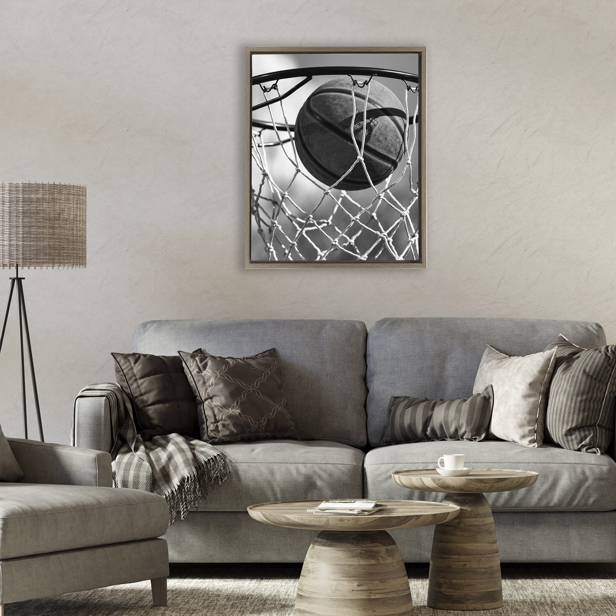 Stupell Industries Winning Basket Shot Brown Framed Floater Canvas Wall Art, design by Marcus Prime