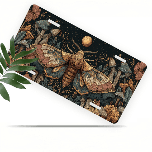 1 Pcs 2D Flat License Plate Covers & Frames, Moth in Fantasy For Decorative Front, Waterproof For Decoration Aluminum License Plate Covers & Frames Cover For Men Women, 12" X 6"