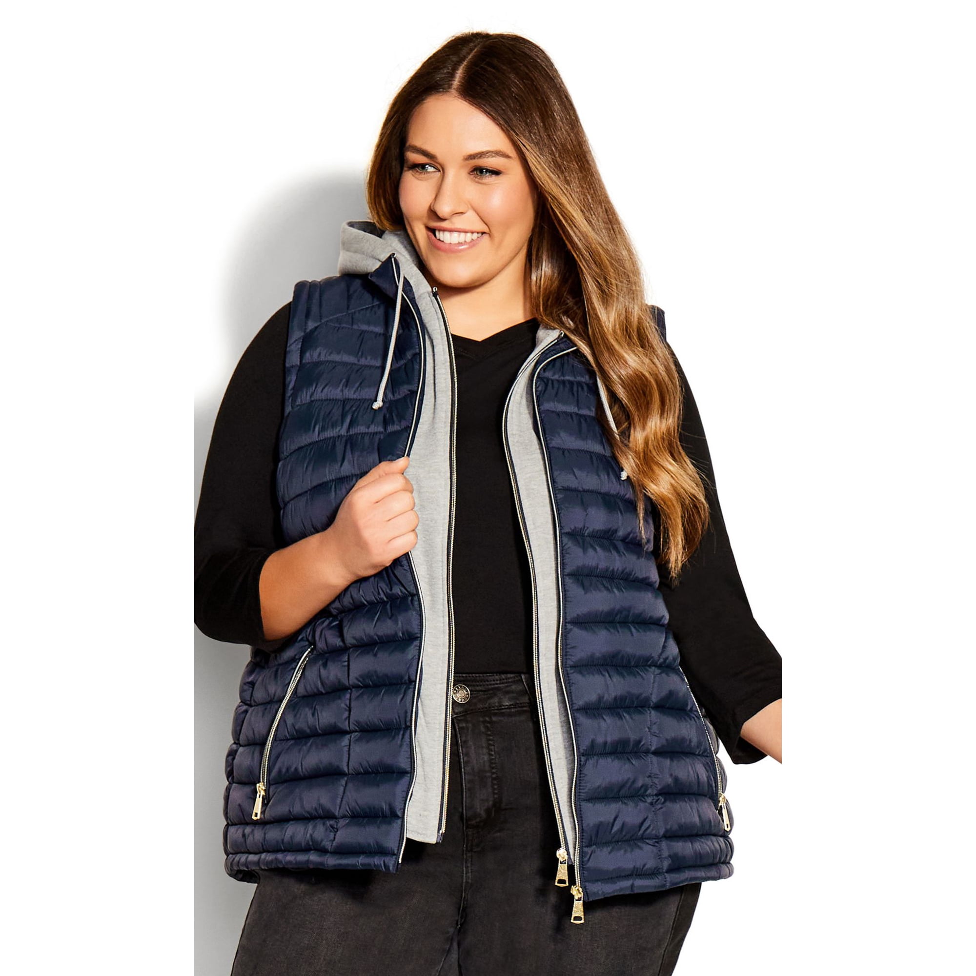 Avenue Women's Plus Size Hooded Puffer Vest - Walmart.com