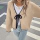 thumbnail image 1 of HongQid Women's Chunky Knit Open Front Sweater Long Sleeve Loose Short Cardigan Outerwear Coats, 1 of 3