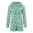 thumbnail image 3 of Women's Fleece Bear Ear Hooded Zip Up Printed Onesies Pajamas Cute Sherpa Fleece Romper Long Sleeve Sleepwear Playsuit (2XL, Green), 3 of 5