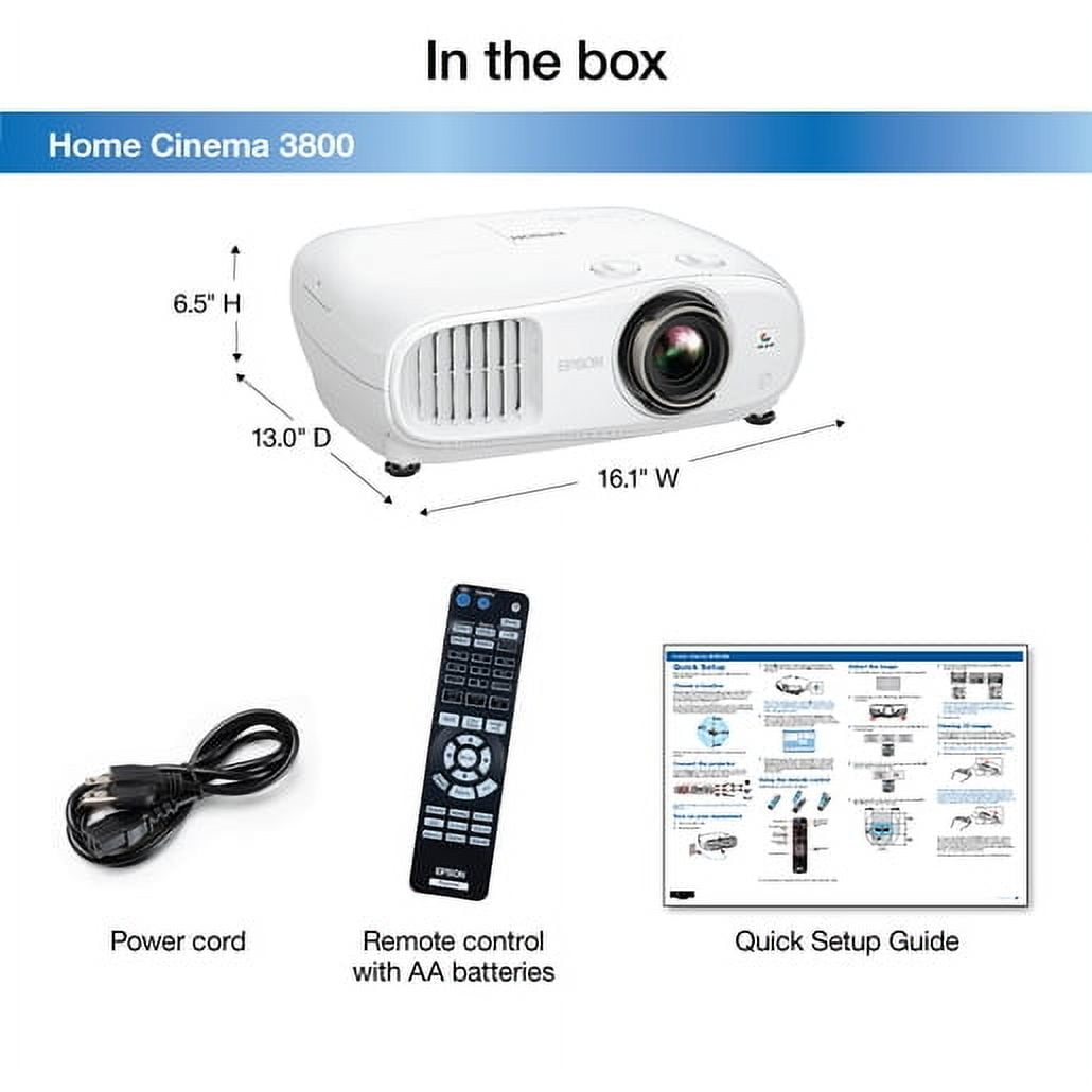 Restored Epson Home Cinema 3800 4K PRO-UHD 3-Chip Projector with HDR (Refurbished)