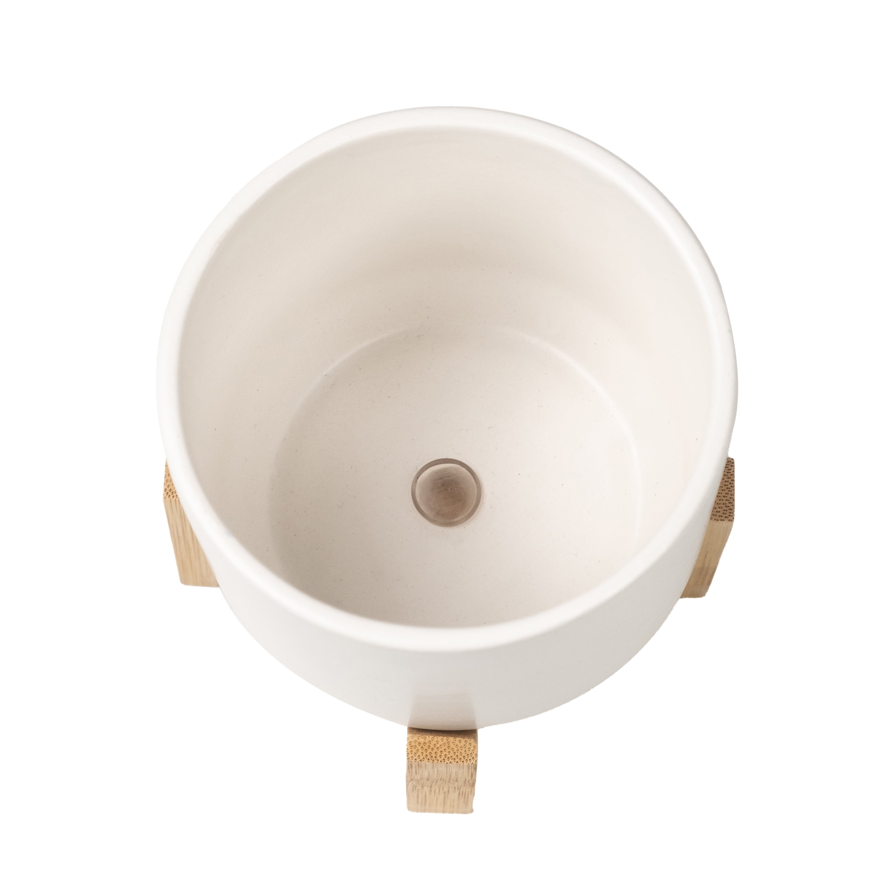 Mainstays 4IN White Ceramic Planter with Bamboo Stand