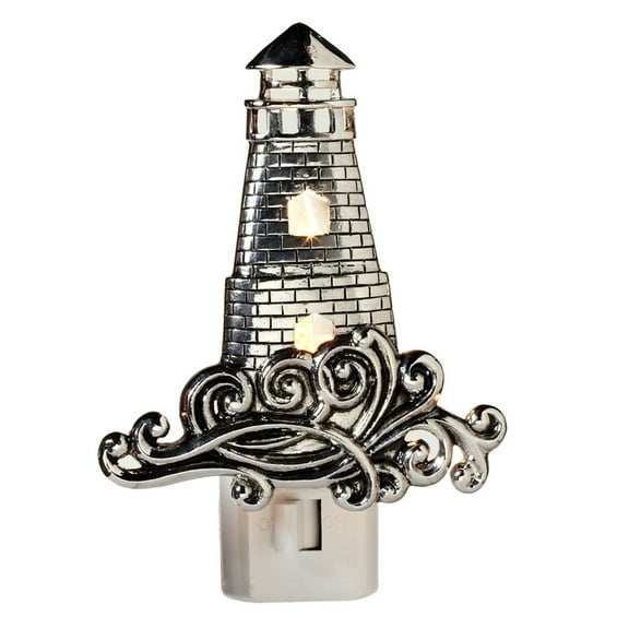 Diva At Home LED Silver Metal Sea Lighthouse Night Lights - 4.75” - Set of 4