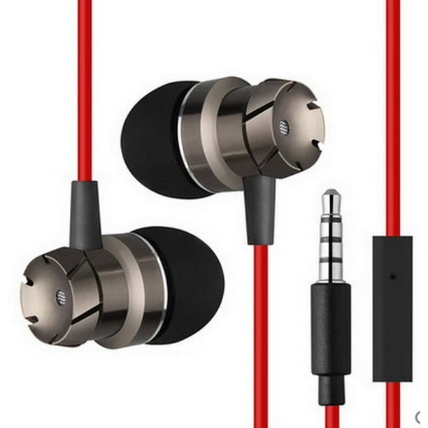 Red Black White Noise Isolating Metal Headphones In Ear Call Functions Mic