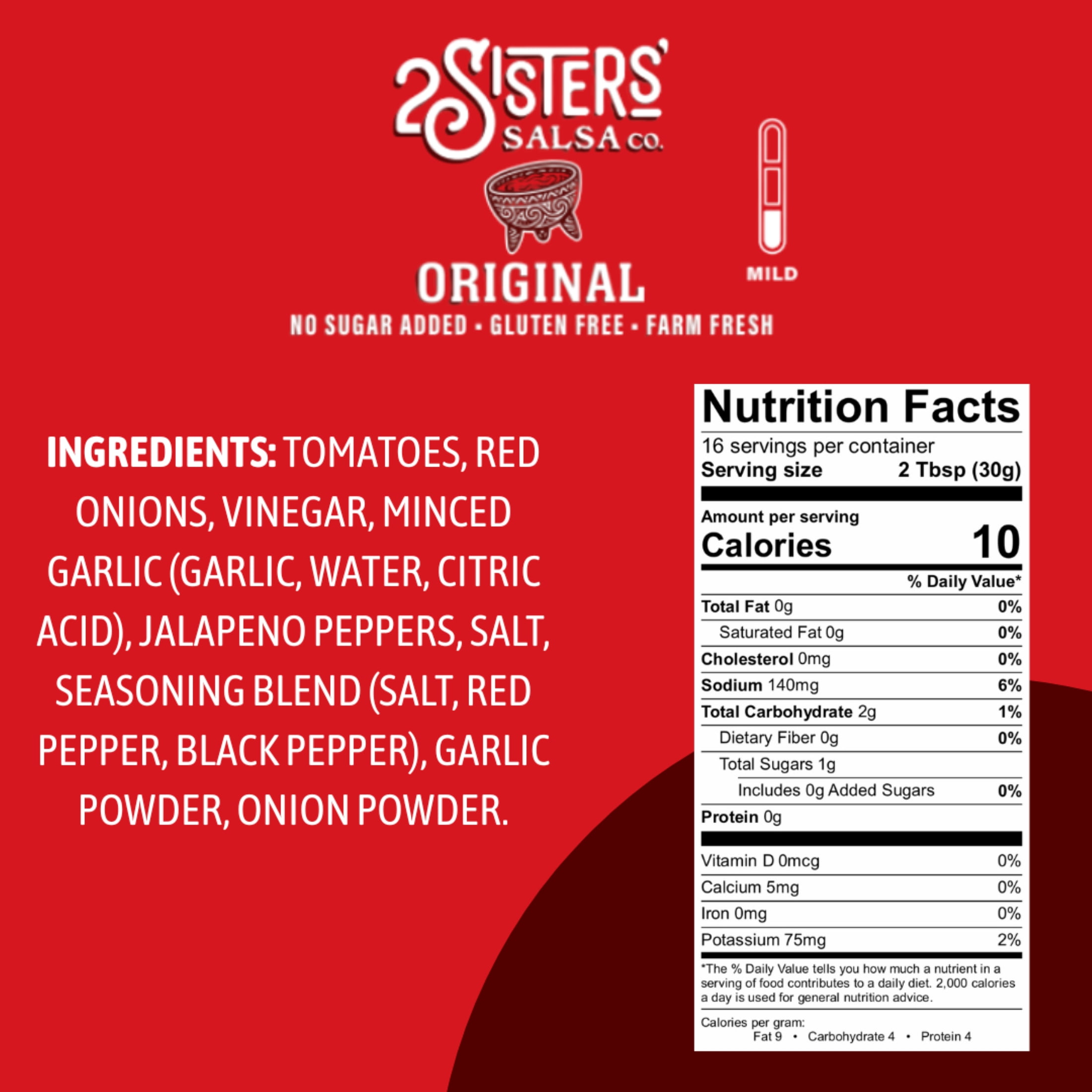 (3 pack) 2 Sisters' Salsa Original Salsa, Gluten Free, 16 fl oz