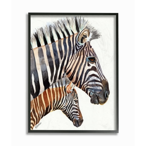 Stupell Industries Zebra Family Portrait Black Brown Animal Watercolor Painting Framed Wall Art by Jennifer Redstreake