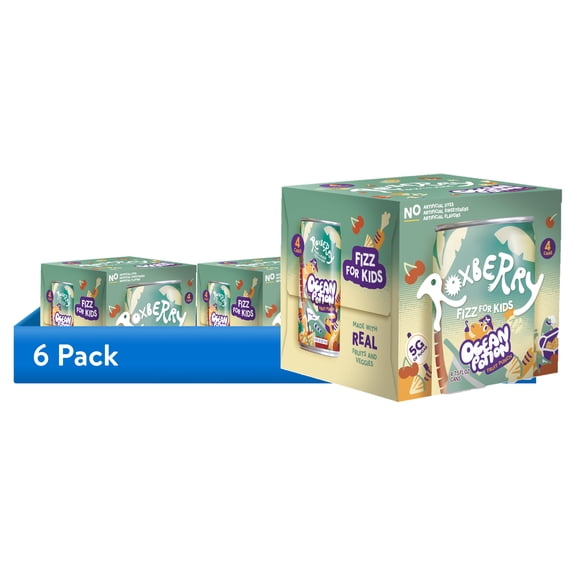 (6 pack) Roxberry Low Sugar Soda for Kids – Fruit Punch, 5g Sugar, No Artificial Flavors or Sweeteners – Plant-Powered Sparkling Juice, 7.5 fl oz (4 pack)