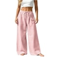 thumbnail image 2 of Wide Leg Pants for Women LSQii Casual Striped Straight Elastic Waist Wide Leg Pants Breathable Loose Relaxed Fit Trousers with Pockets Travel Vacation Summer Wear 2056 (Pink,L), 2 of 7