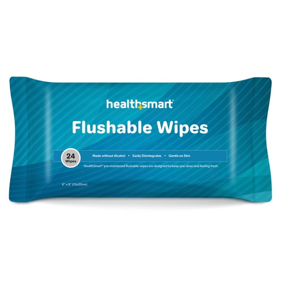 HealthSmart 24 Count Flushable Wipes, Gentle on Sensitive Skin, Easily Disintegrates, Alcohol-Free Wipes for Adults or Babies, FSA & HSA Eligible