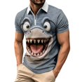 thumbnail image 3 of Men's 3D Funny Shark Graphic Shirts Quarter Zip Short Sleeve Novelty T-Shirts Summer Casual V-Neck Pullover Golf Tees Active Wear for Beach Vacation Party, 3 of 6