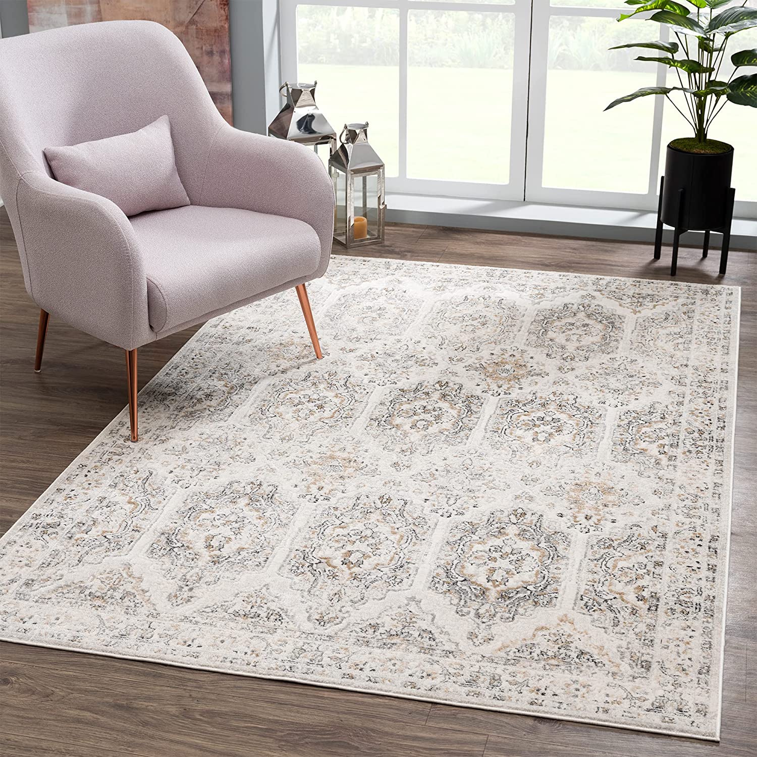 Troya Ivory/Pebble 6x9 Rug Traditional Persian Area Rug for Living