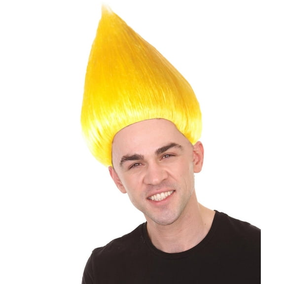 HPO Unisex Adult Troll Wig – Yellow Color 80s Style Costume Hairpiece, Capless Synthetic Fiber Design
