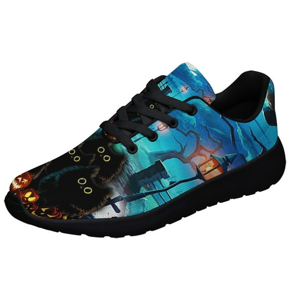 Black Cat Pumpkin Halloween Shoes Sneakers for Women Men Black Size 3.5