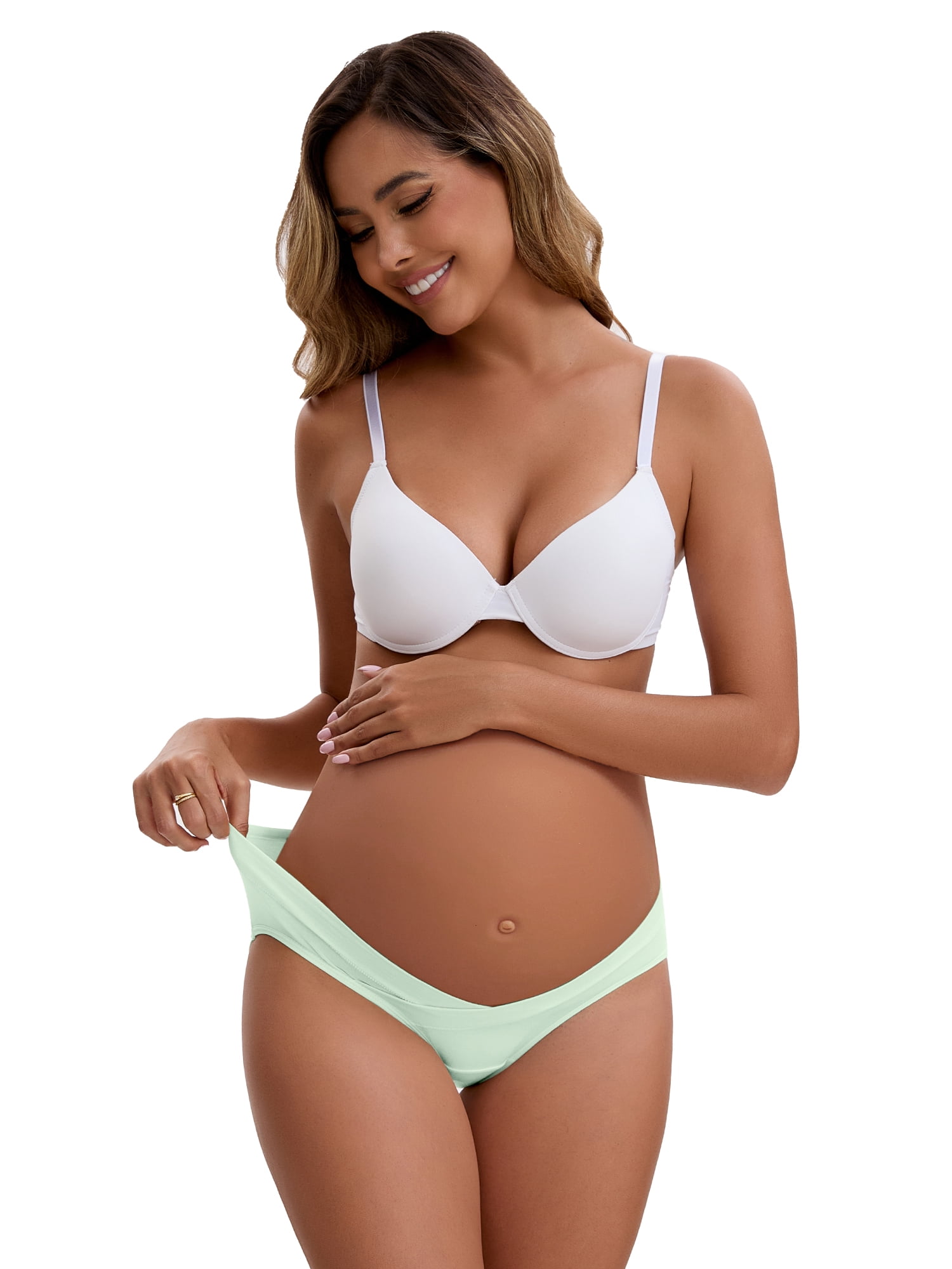 Unique Bargains Women's Cotton Low Waist Under the Bump Maternity Briefs L Light Green
