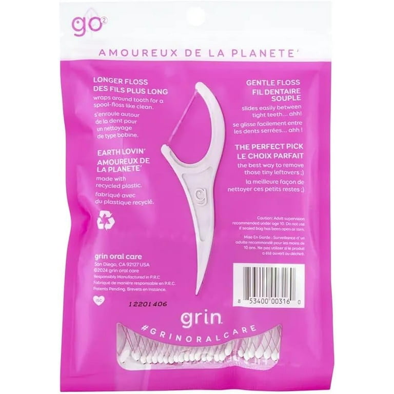 Grin Oral Care Smooth and Gentle Mint Flossers, 60-ct, Recycled
