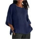 thumbnail image 3 of Camiseta blanca para mujer,Blusa plisada de manga 3/4 para mujer, cuello redondo, efecto lino, corte holgado, poliéster, ropa informal, sopatenor, 3 of 8