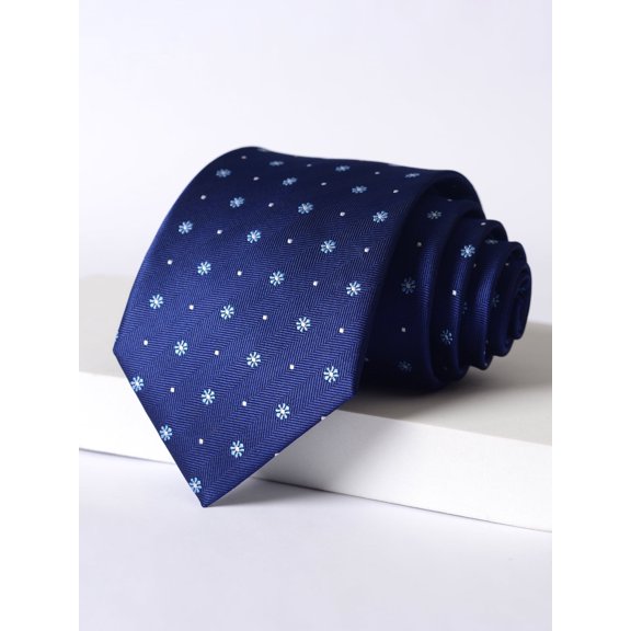 Yongchuantie Men's Navy Blue Snowflake Pattern Tie Hand Knotted 8CM Wide Tie Gift Box