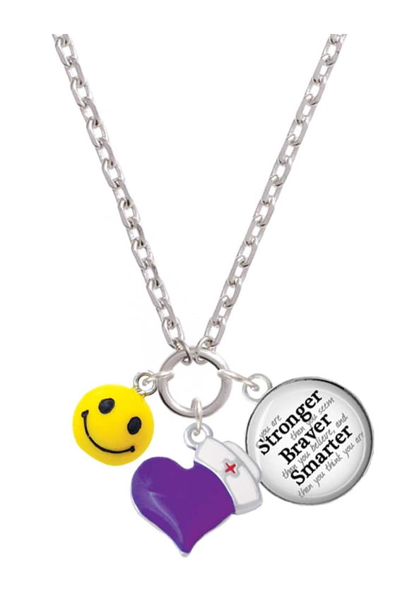 Resin Small 3-D Happy Face - Purple Heart Nurse Strong Zoe Necklace