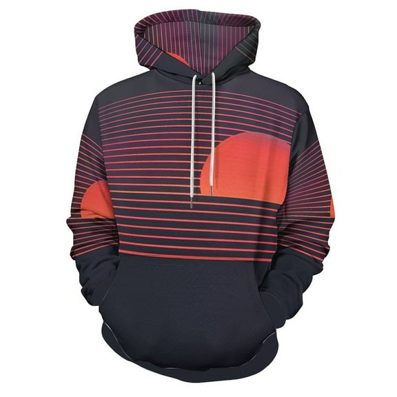 POBUDS Hoodie, Regular Fit Sporty Pullover Hooded Sweatshirt for Men Women Sunset Minimalist 2XL