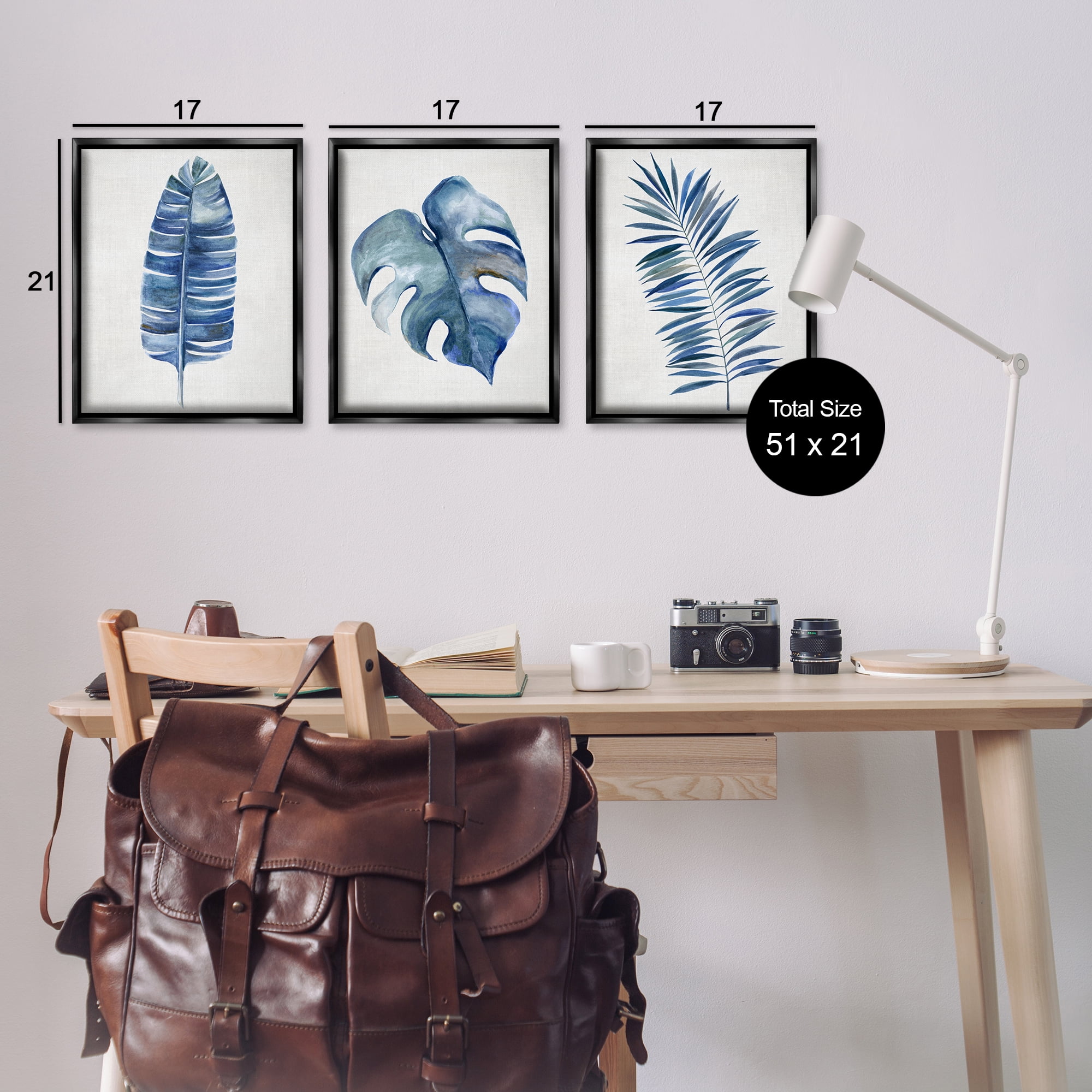 Stupell Industries Vintage Tropical Leaves Plants & Flowers Painting Black Floater Framed Canvas Art Print Wall Art, 17 x 21, Set of 3