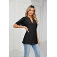 thumbnail image 2 of New Women's Casual V-Neck Solid Color Hollow Puff Sleeve Loose T-Shirt Top, 2 of 3