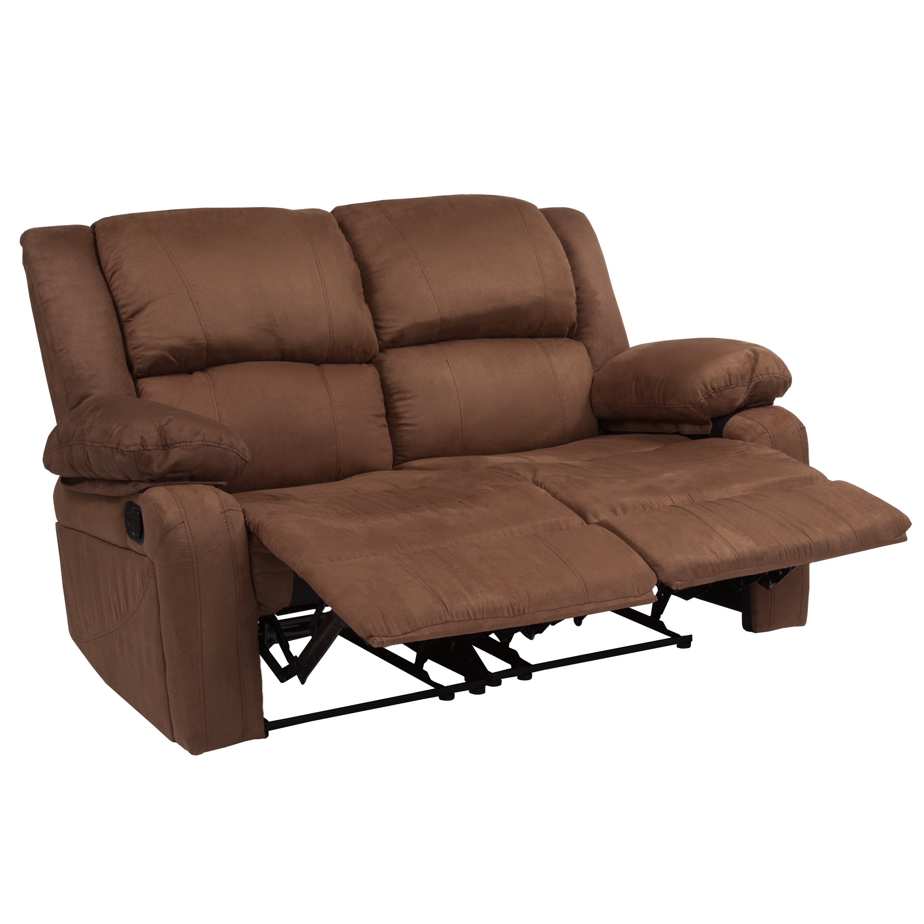 Emma + Oliver Chocolate Brown Microfiber Loveseat with Two Built-In Recliners