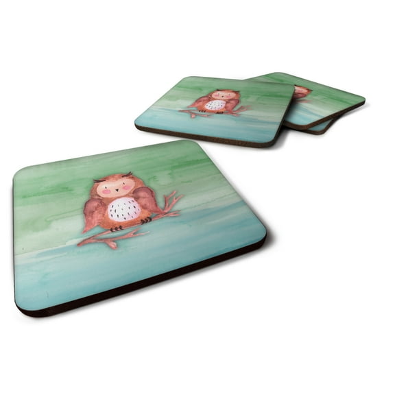 Brown Owl Watercolor Foam Coaster Set of 4