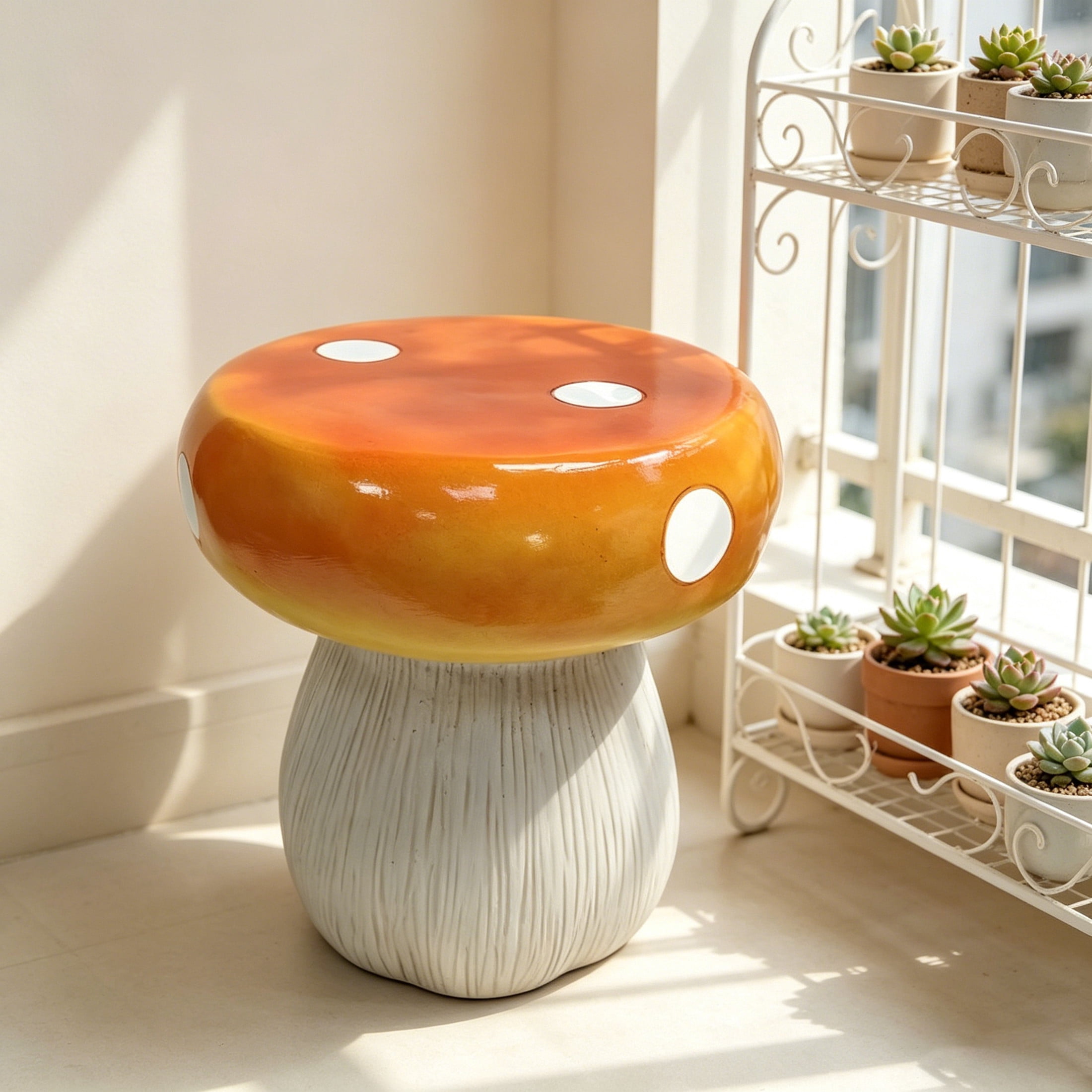 Noble House Art Mushroom Stool, Cute Fairy Decorative Statue, Outdoor Creative Figurine Seat for Patio, Garden, Orange