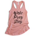 thumbnail image 1 of Wake Pray Slay Tank Top, Ladies Racerback Tank Top, Workout Tank, Gym Tank, Exercise Tank, Desert Pink, Large, 1 of 3