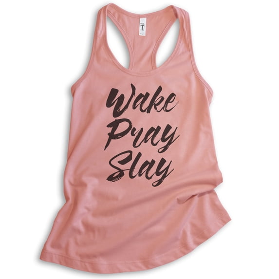 Wake Pray Slay Tank Top, Ladies Racerback Tank Top, Workout Tank, Gym Tank, Exercise Tank, Desert Pink, Large