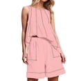 thumbnail image 3 of Women Short Sets 2 Piece Vacation Outfits Sleeveless Tank Top and Shorts Matching Set with Pockets Pink M, 3 of 7