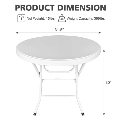 31.5" Round Folding Table, HDPE Cocktail & Bistro Table, Tool-Free Setup, Foldable for Outdoor Parties, Weddings, Cafes & Backyard, White
